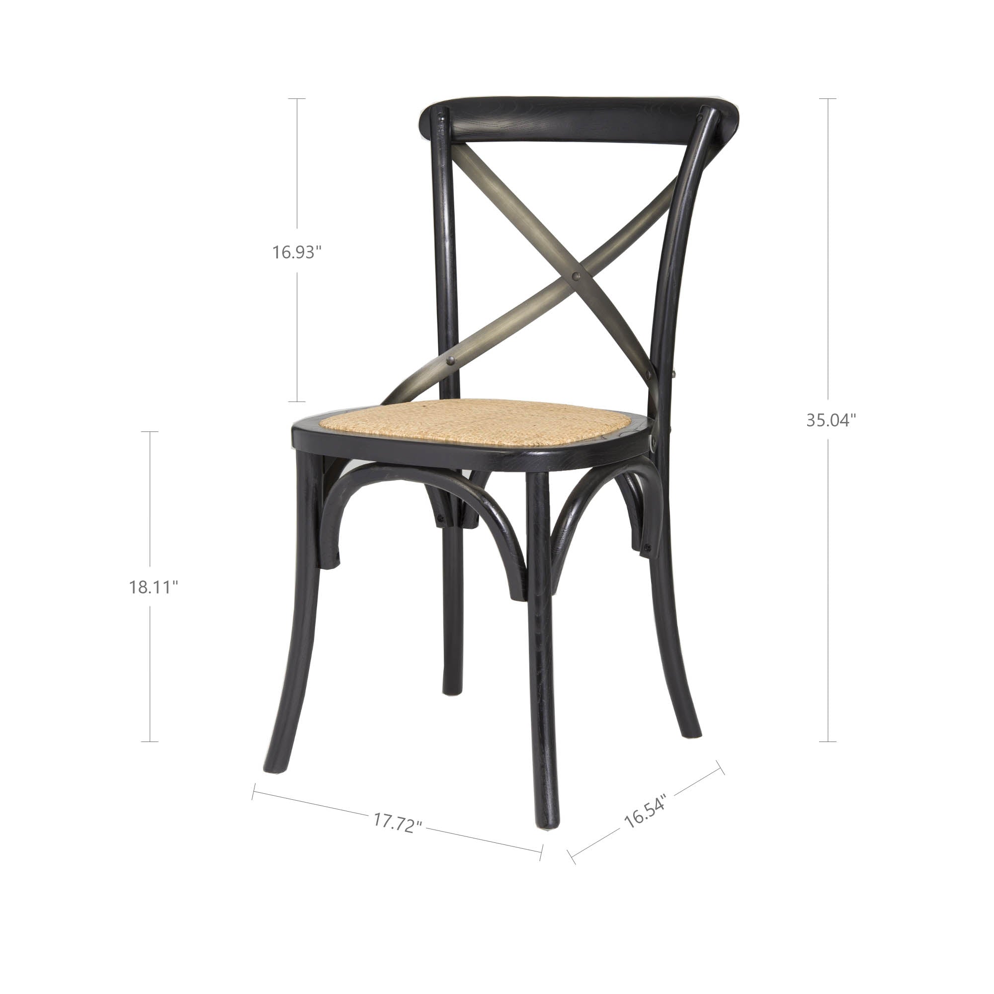 LH Home Cross Back Chair with Natural Brown Rattan Seat (Set of 2)