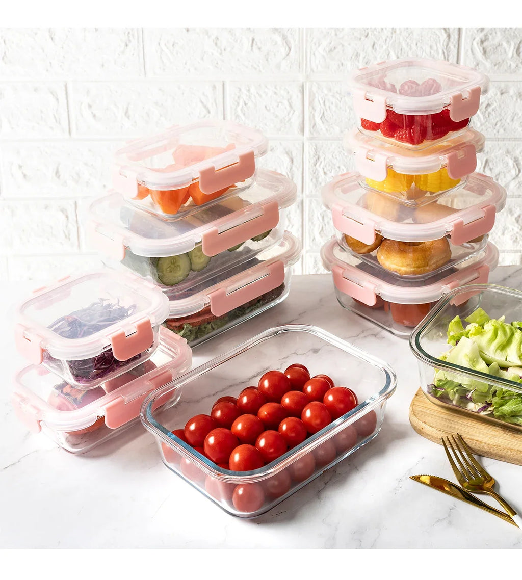 16-Piece Glass Food Storage Containers Set, Leakproof Airtight BPA-Free, Microwave & Oven Safe, Stackable Kitchen Organizers wit