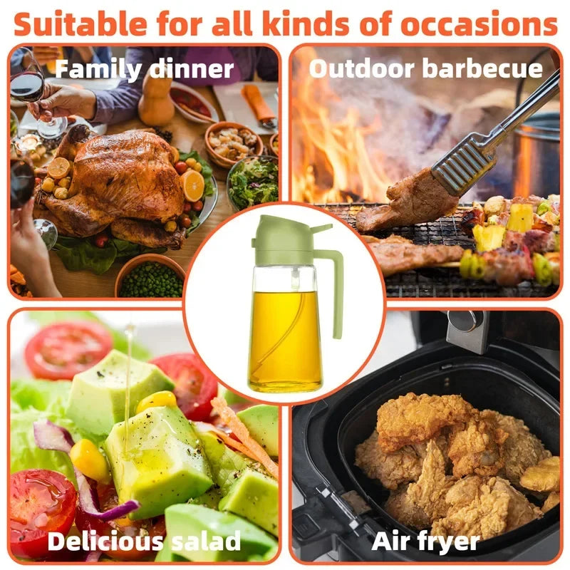 2-in-1 500ml Oil Spray Bottle Dispenser, Refillable Plastic Oil Sprayer for Cooking, BBQ, Baking, Roasting, Kitchen Use