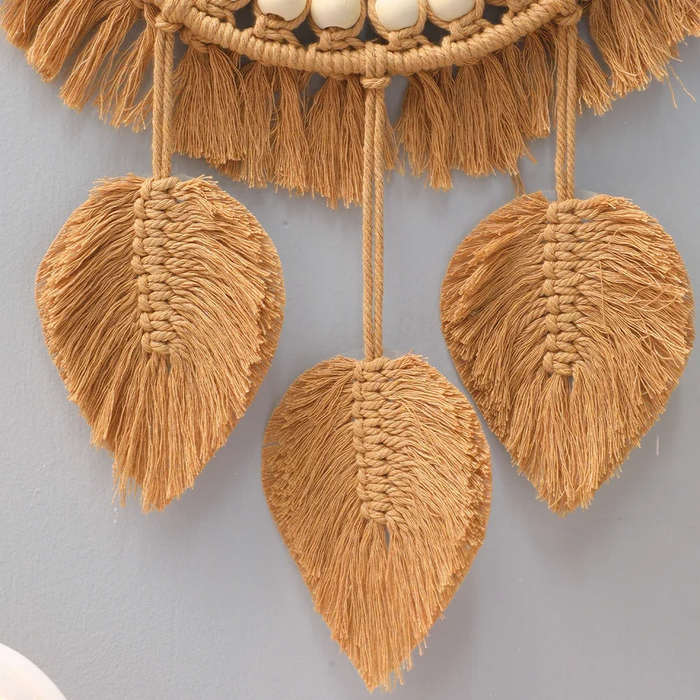 Boho Round Macrame Wall Mirror – Handwoven Decorative Hanging Mirror