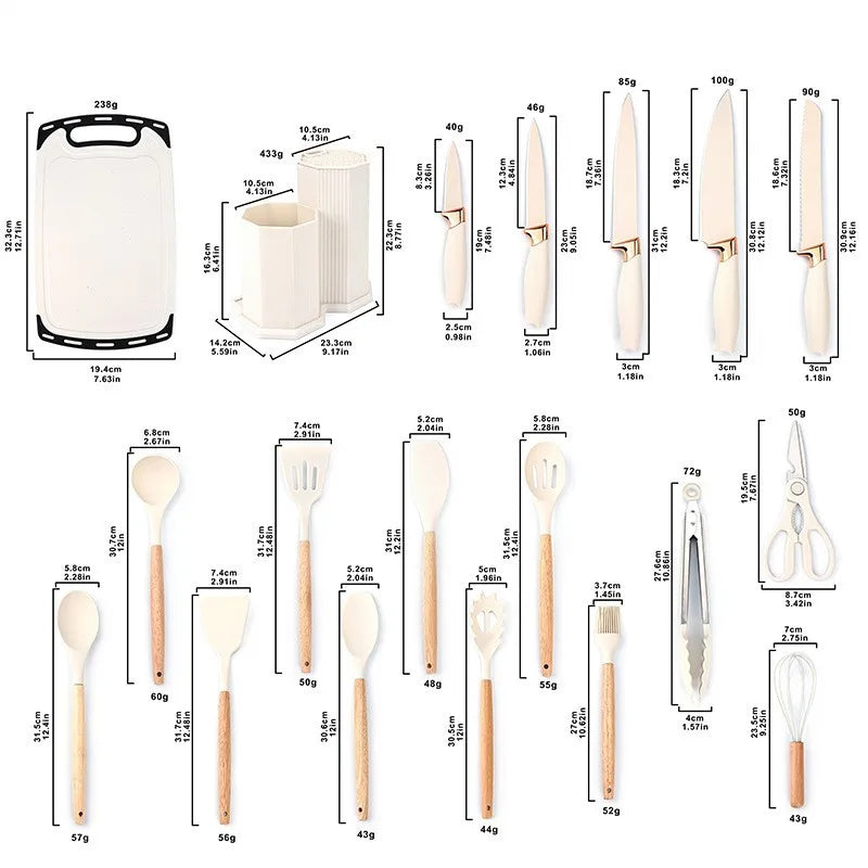 19-piece multi-functional kitchen knife set with scissors and cutting board