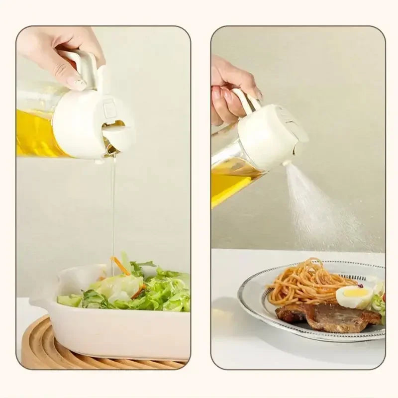 2-in-1 500ml Oil Spray Bottle Dispenser, Refillable Plastic Oil Sprayer for Cooking, BBQ, Baking, Roasting, Kitchen Use