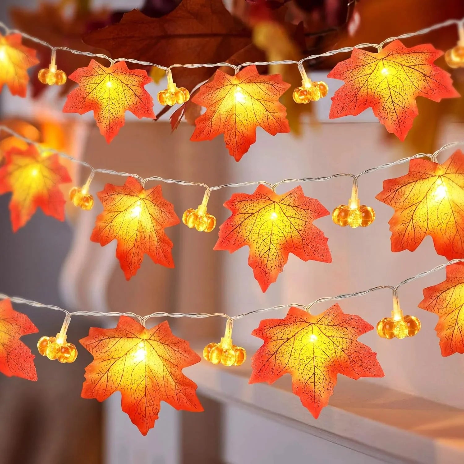 Fall Pumpkin & Maple Leaf String Lights