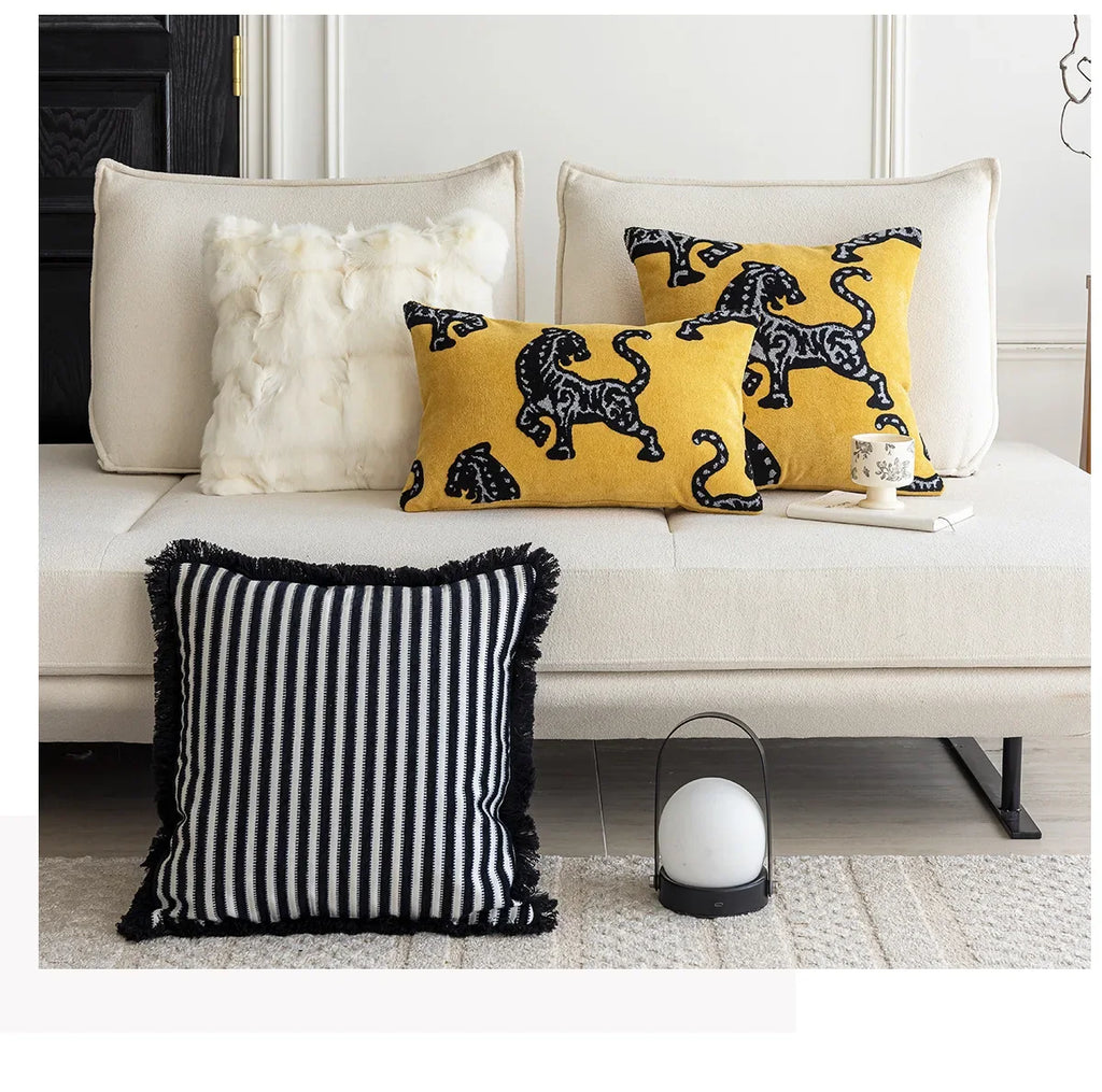 Tiger Embroidered Throw Pillow Cover – Luxury Boho Cushion Case for Sofa, Bed & Home Decor