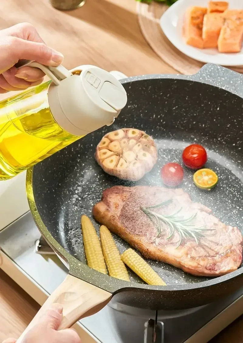 2-in-1 500ml Oil Spray Bottle Dispenser, Refillable Plastic Oil Sprayer for Cooking, BBQ, Baking, Roasting, Kitchen Use