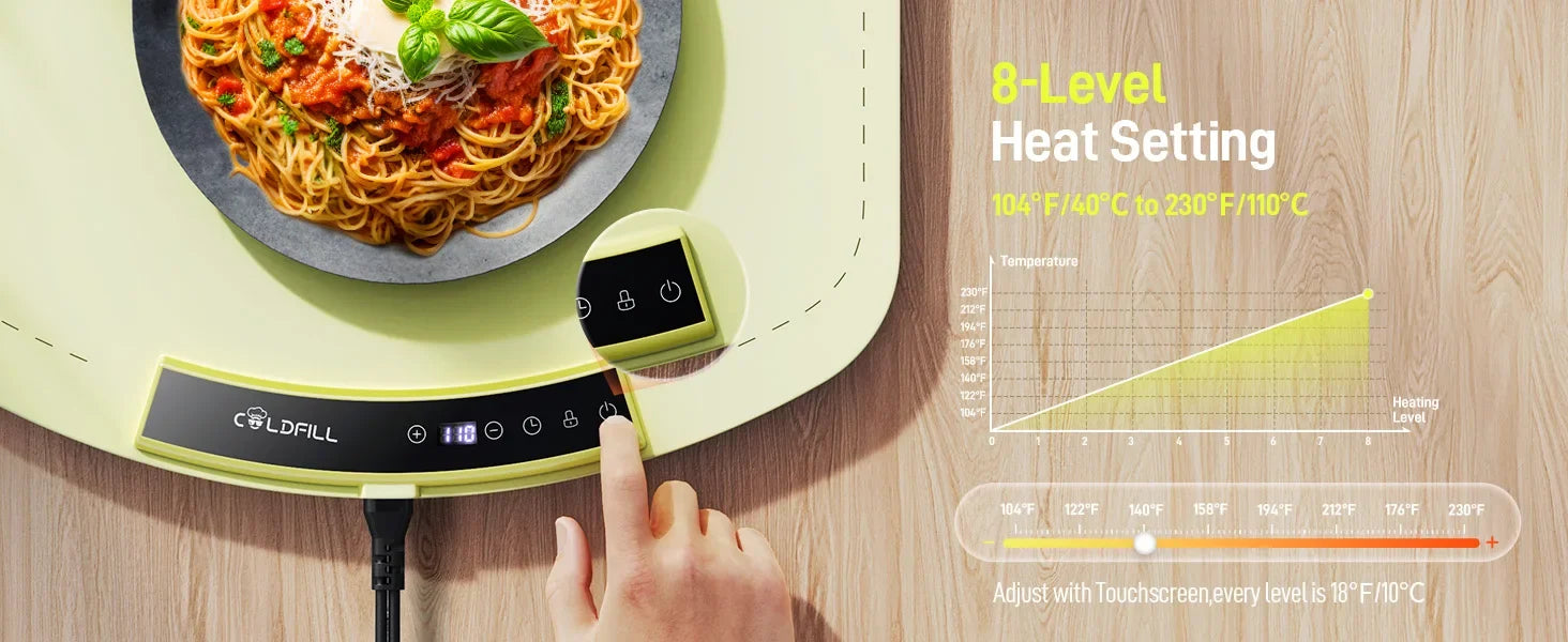 Electric Warming Tray – Portable Foldable Food Warmer Plate with 8-Temp Settings, Smart Fast-Heating Mat for Buffets, Parties & Home Use