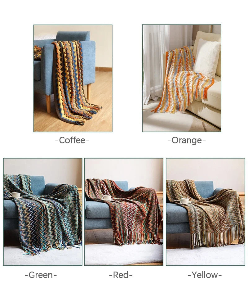 Boho Woven Zigzag Throw Blanket