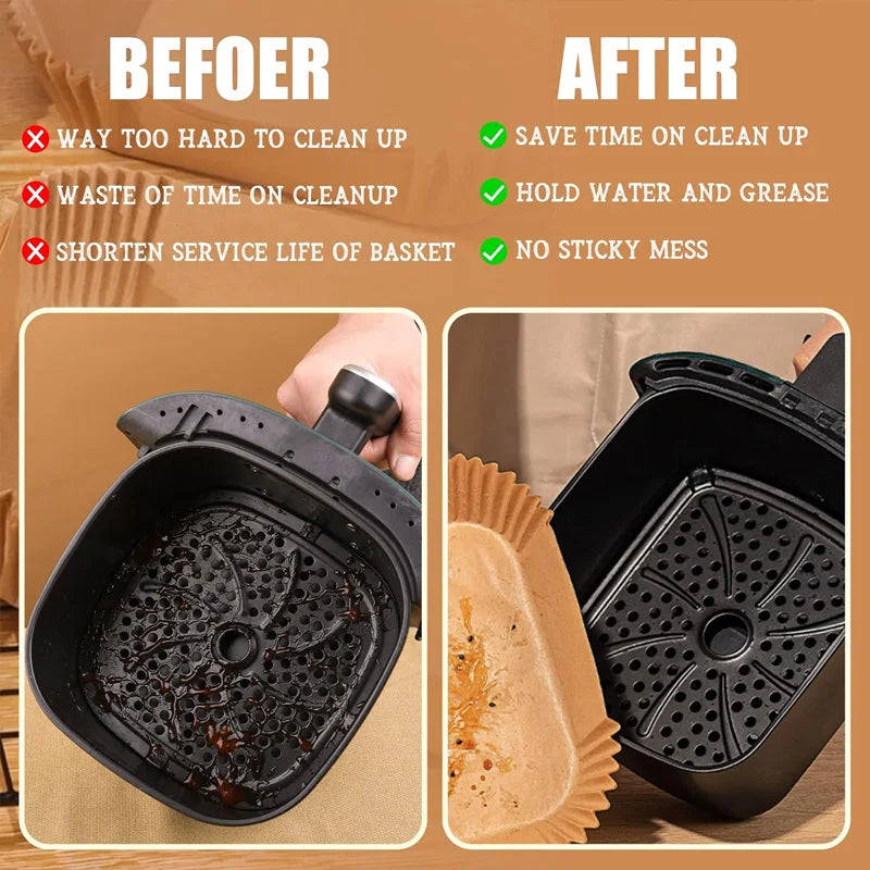 Air Fryer Liner & Steamer/Baking Paper – Silicone Coated, Plant Oil Layer, Oil-Resistant for Home & Bakeries
