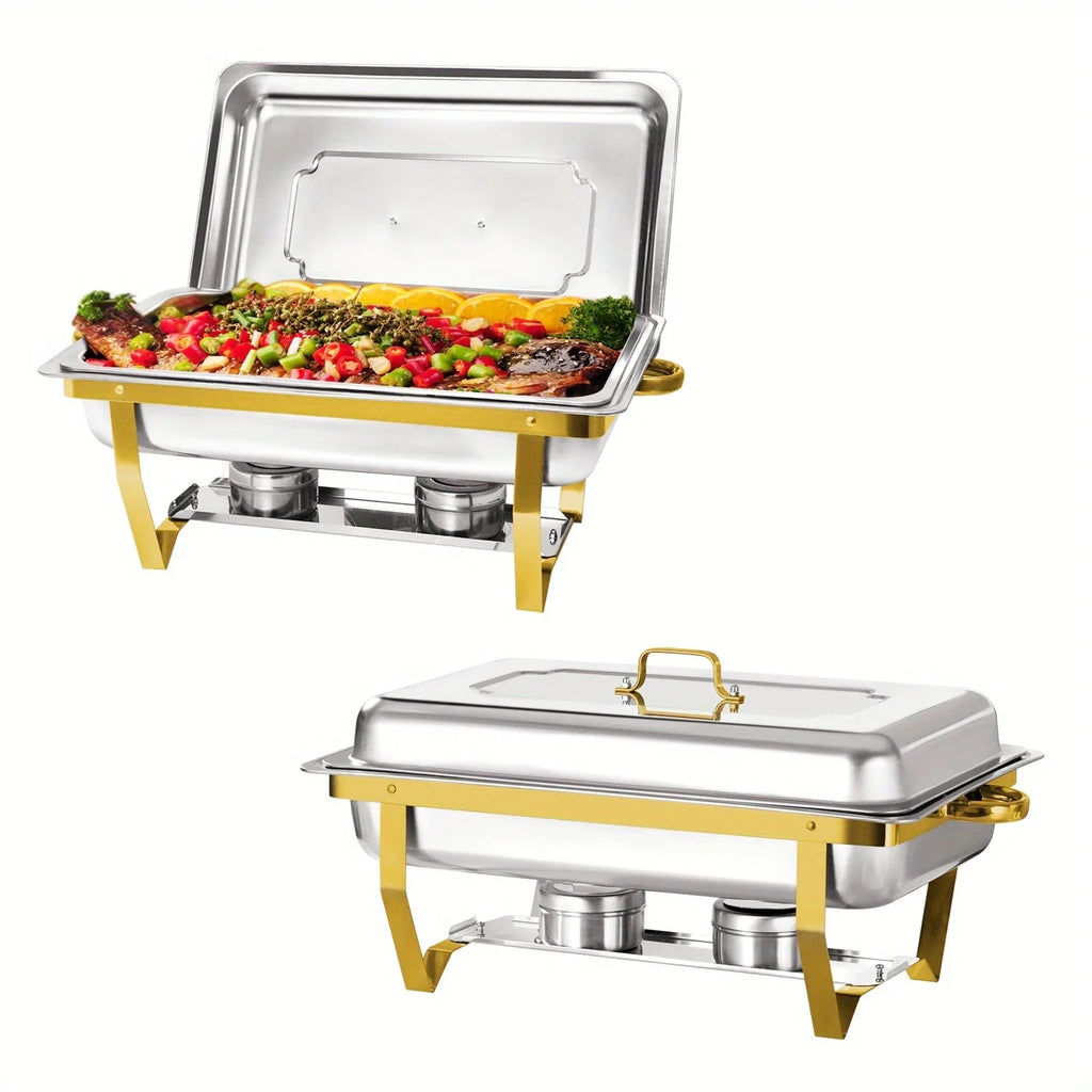 2-Pack 8QT Stainless Steel Chafing Dish Buffet Set – Full-Size Food Warmers with Lids & Fuel Holders for Catering & Events