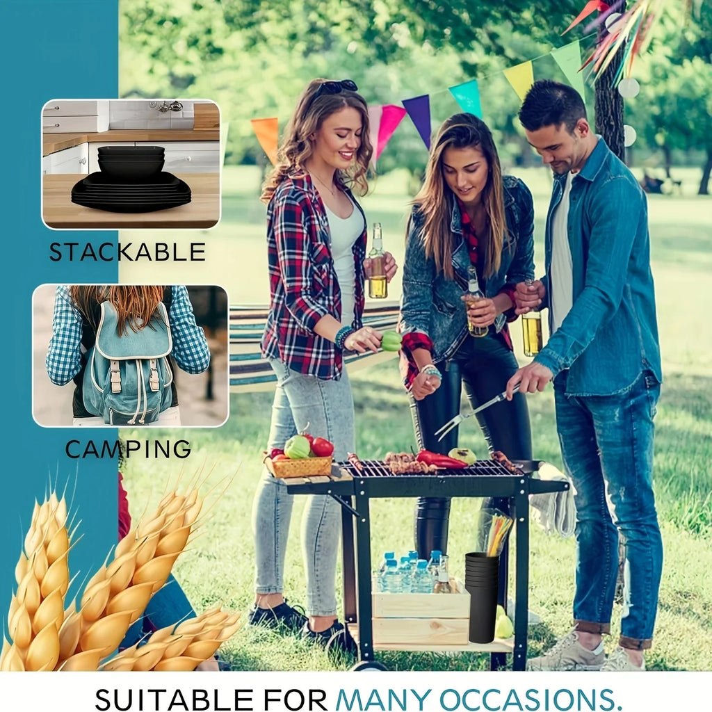 16/32Pcs Plastic Dinnerware Set -DurableDishwasher Safe Microwave Safe Stackable Includes Dinner Plates Salad Plates Snack Bowls