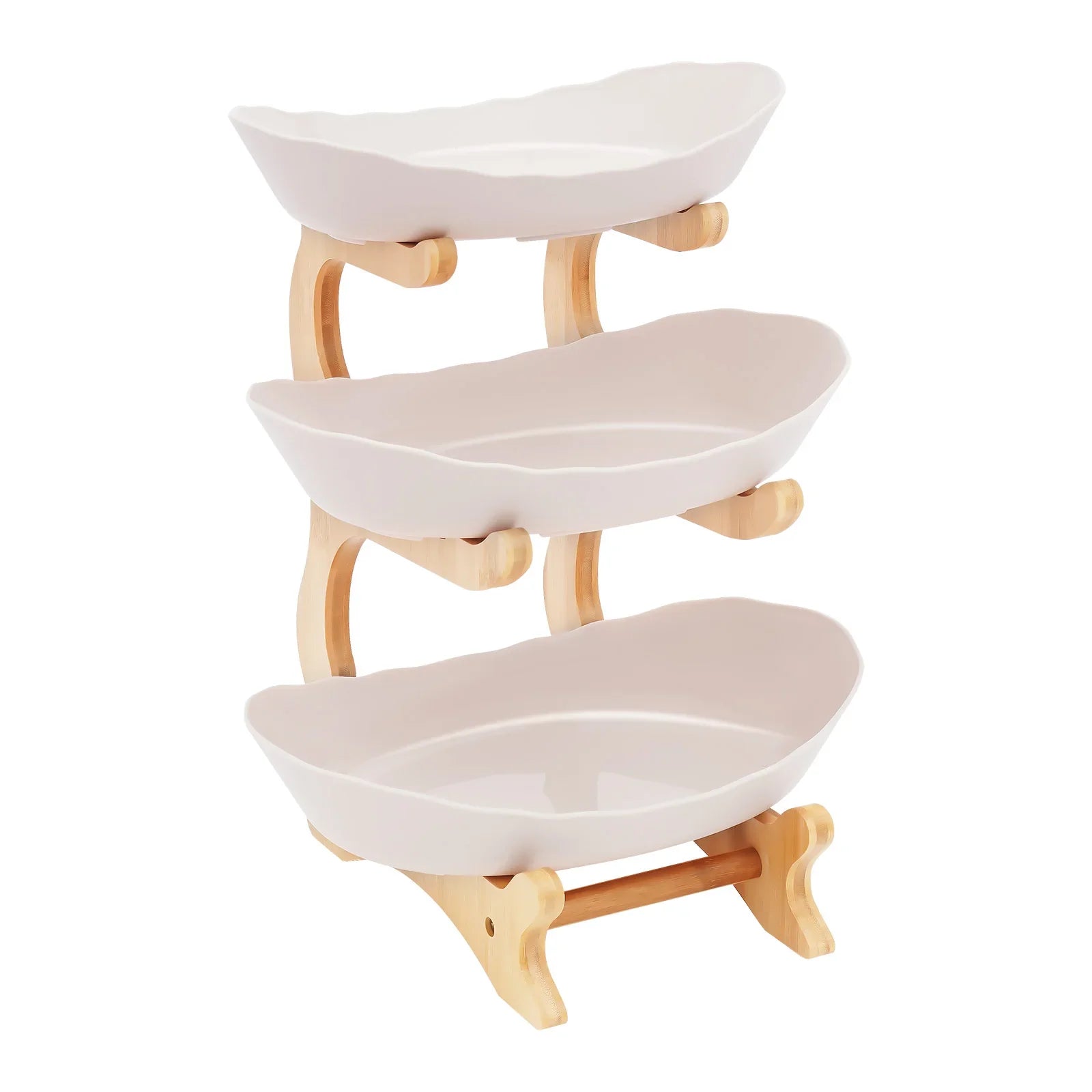 3-Tier Fruit Plate,Snack Dessert Cake Tray Plate Rack for Party Wedding,Fruit Bowl W/ Bamboo Wood Stand,Candy Dish Cake Stand