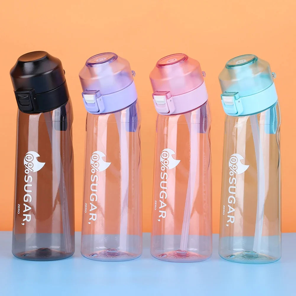 Flavored Water Bottle with 7 Flavour Pods Air Water Up Bottle Frosted Black 650ml Air Starter Up Set Water Cup for Camping Sport