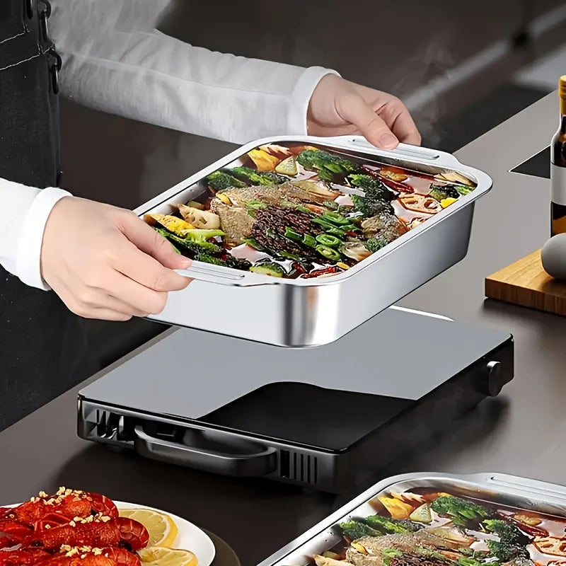 Stainless steel baking tray set, 1 large deep baking tray, non-stick, non-electric, multifunctional baking tray with handles