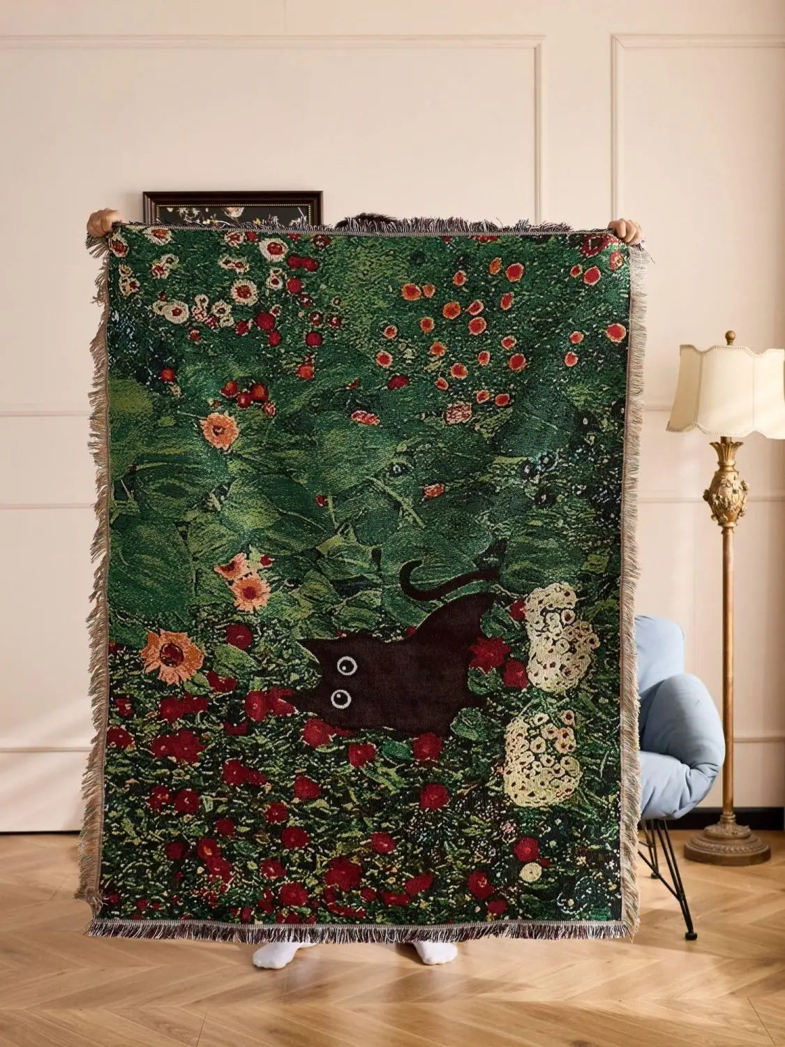 Cat Woven Throw Blanket – Jacquard Tapestry Sofa Cover for Cozy Home & Picnic Use