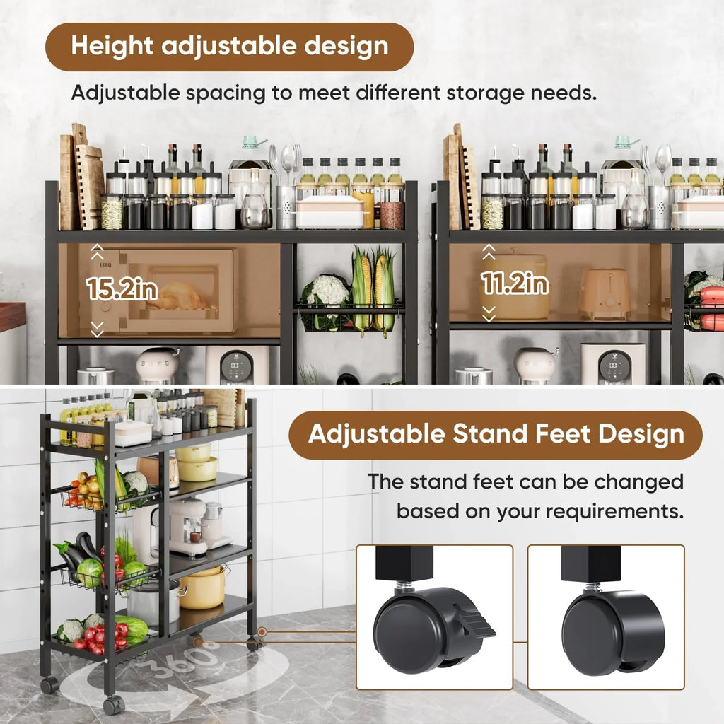 1 movable kitchen vegetable basket storage rack for kitchen storage and supplies storage, suitable for basic accessories in garages, kitchens, and home garages