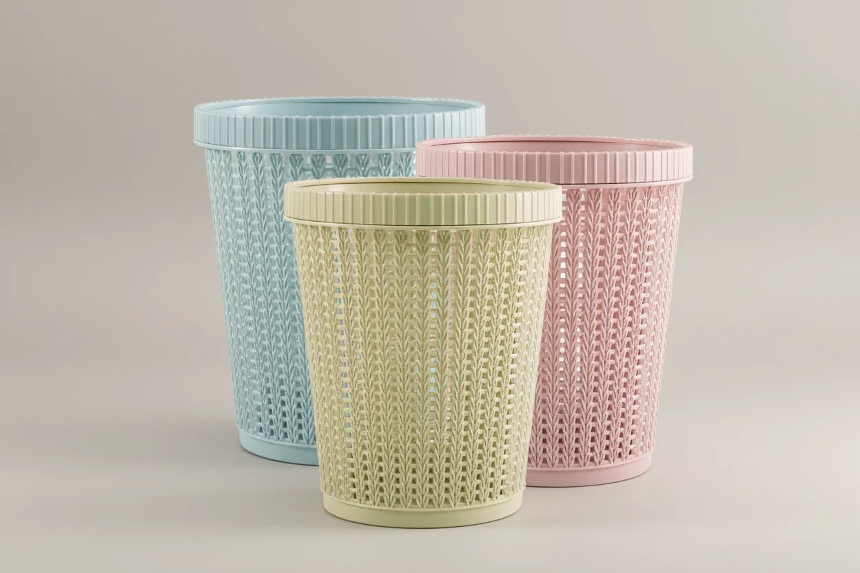 Hollow Rattan-Style Trash Can – Round Lidless Garbage Bin