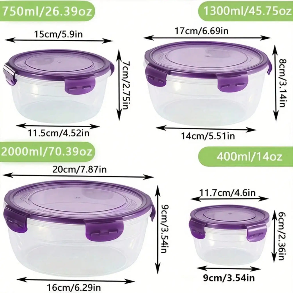 8pcs/set (4 Containers+4 Sealed Lids) - Kitchen Vegetable and Fruit Storage Box, Microwave Safe Round Bento Box