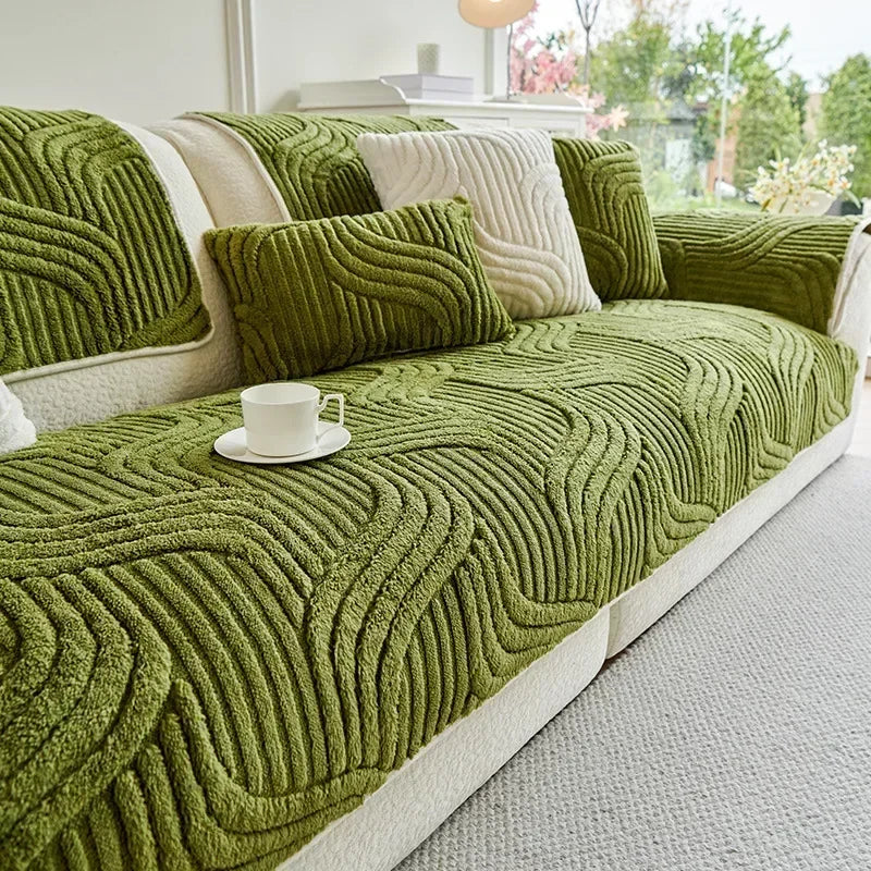 Plush Wave Striped Couch Slipcovers