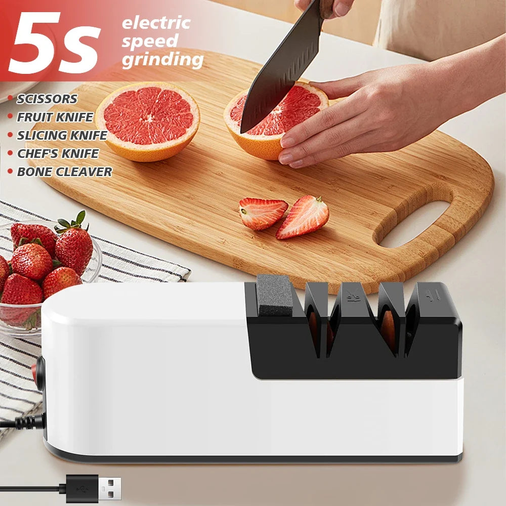 4-Segment Fully Automatic Electric Knife Sharpener – Portable Kitchen Sharpener with Non-Slip Base for Household Knives & Kitchen Accessories