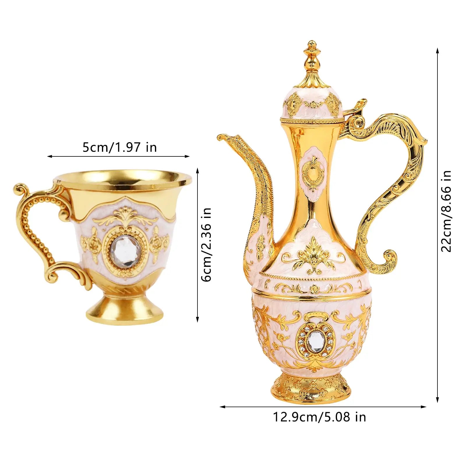 Turkish Tea & Coffee Set – Vintage Pot with 6 Cups, Tea Glasses for Home, Birthday, Christmas