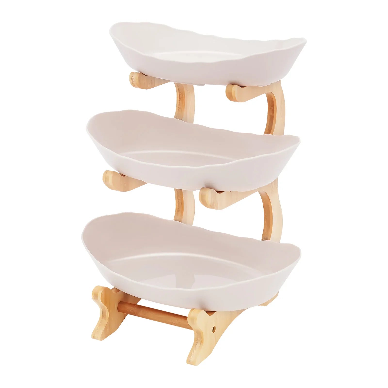 3-Tier Fruit Plate,Snack Dessert Cake Tray Plate Rack for Party Wedding,Fruit Bowl W/ Bamboo Wood Stand,Candy Dish Cake Stand
