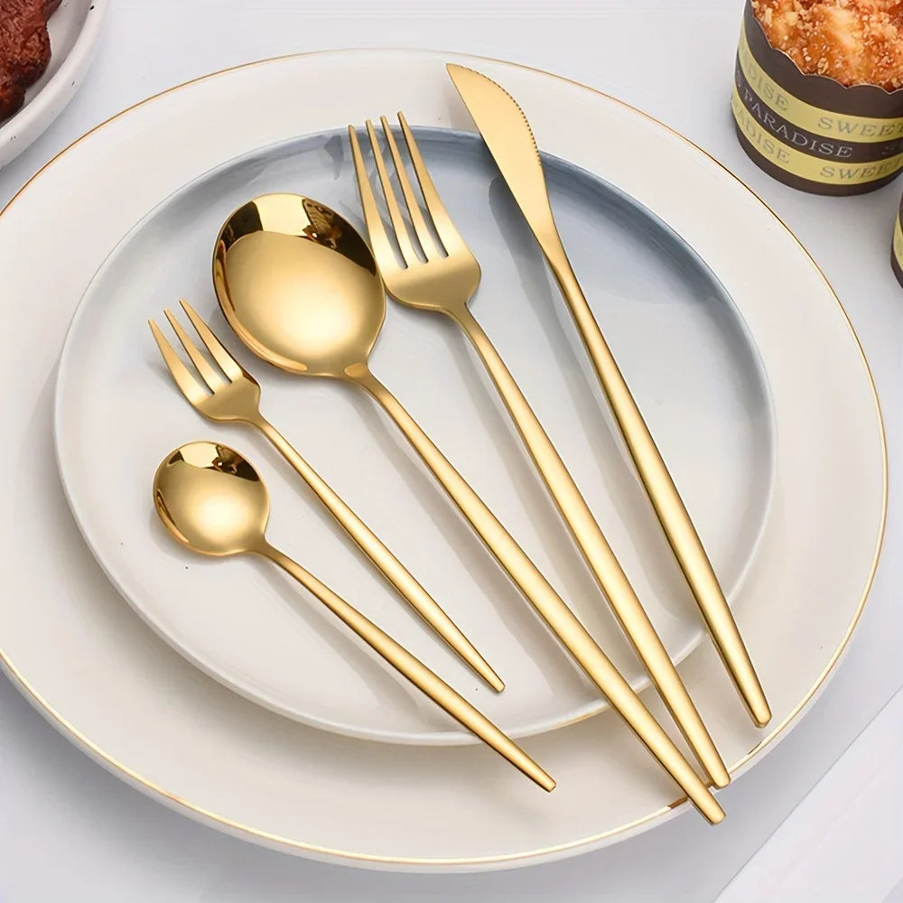 60-Piece Luxe Golden Stainless Steel Cutlery Set – Mirror Polished, Dishwasher Safe
