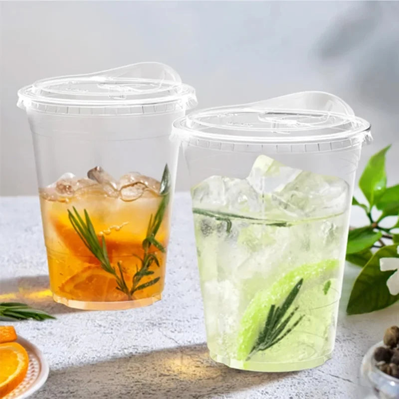 20 PCS,Disposable Coffee Cups - Direct Drink Lid, Leak-Proof PET, for Cafes, Milk Tea Shops, Parties & Cold Drinks