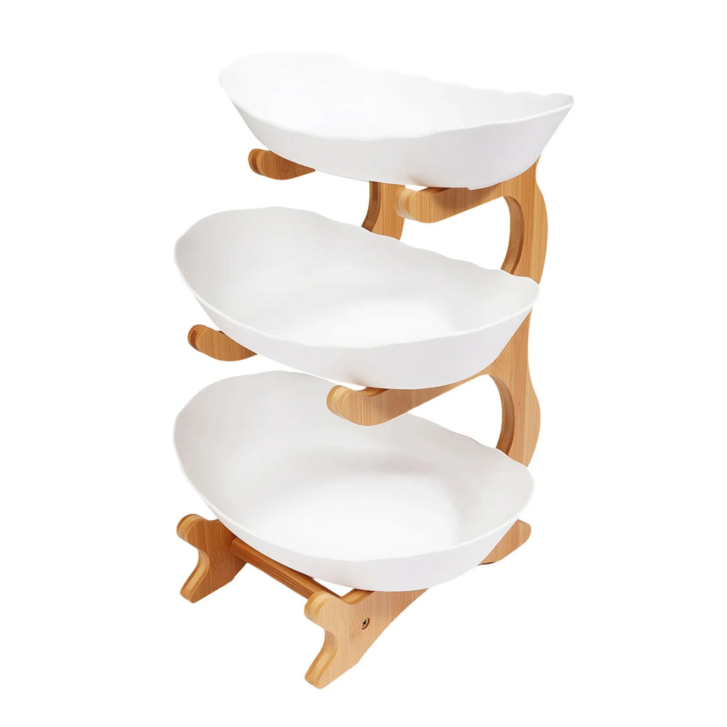 3-Tier Fruit & Dessert Tray Stand – Multi-Layer Snack, Candy & Cake Display with Bamboo Wood Rack for Parties, Weddings & Home Decor