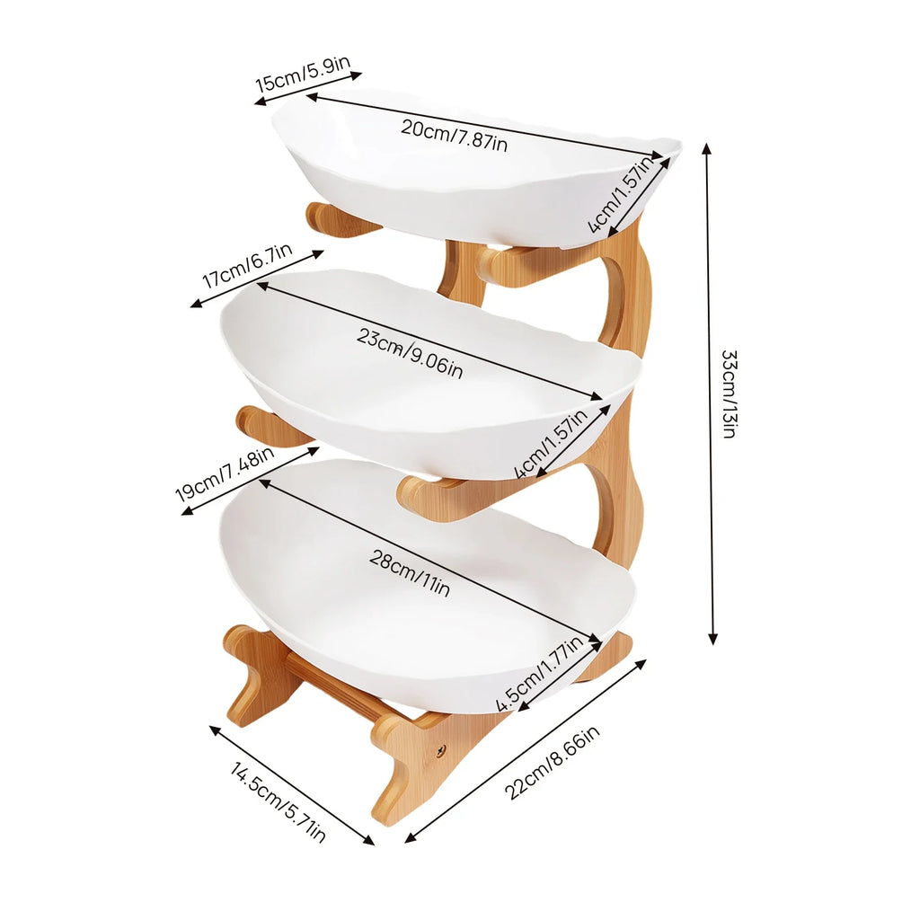 3-Tier Fruit & Dessert Tray Stand – Multi-Layer Snack, Candy & Cake Display with Bamboo Wood Rack for Parties, Weddings & Home Decor