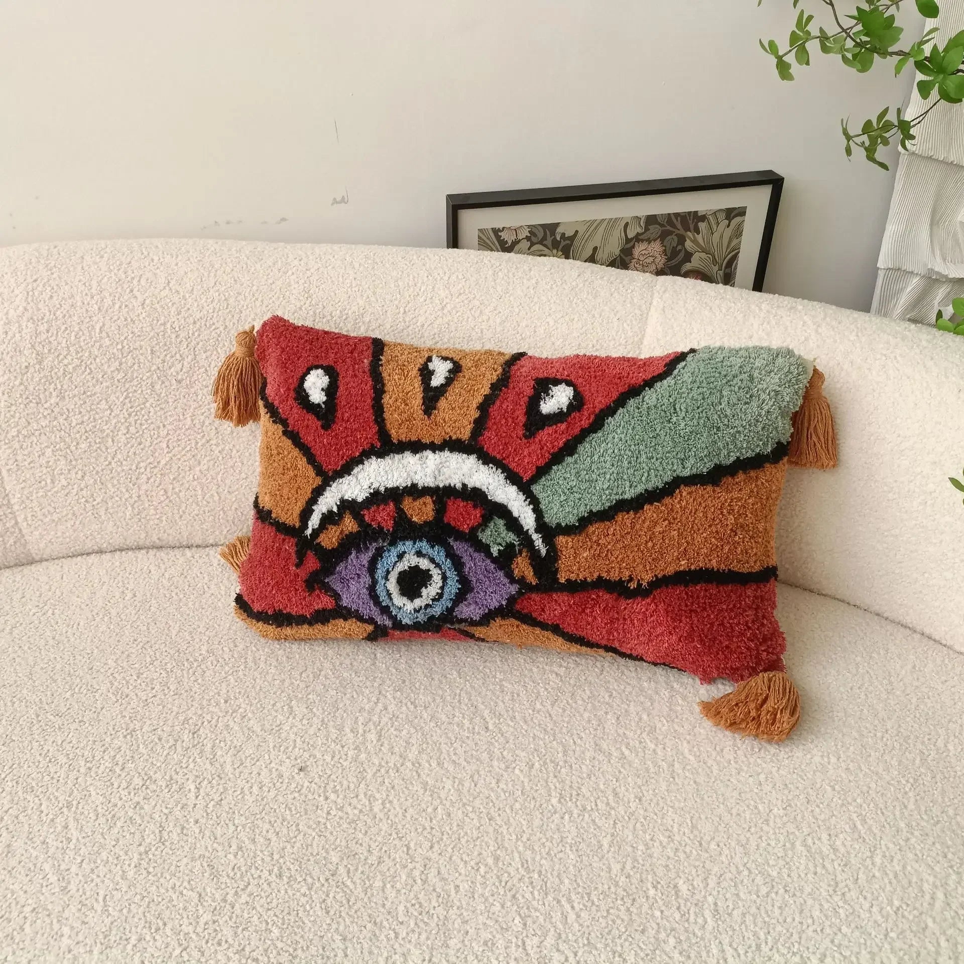 Evil Eye Tufted Embroidered Throw Pillow Cover – Bohemian Cushion Case