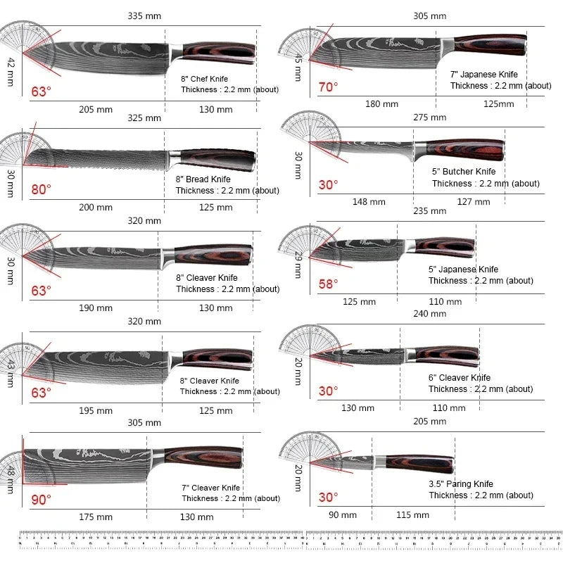 8/10pcs Gift Japanese Kitchen Knives Set Laser Damascus Pattern Chef Knife High Carbon Stainless Steel Sharp Fruit Slicing Knife