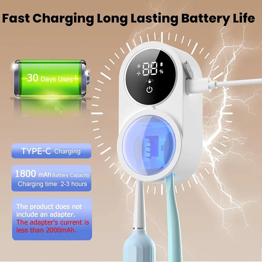 UV Toothbrush Sanitizer & Holder – Auto Sensor, Rechargeable, Wall Mounted