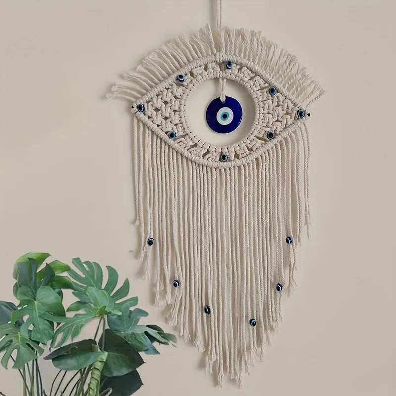 🧿 Evil Eye Macrame Wall Hanging – Handmade Boho Home Decor Tapestry