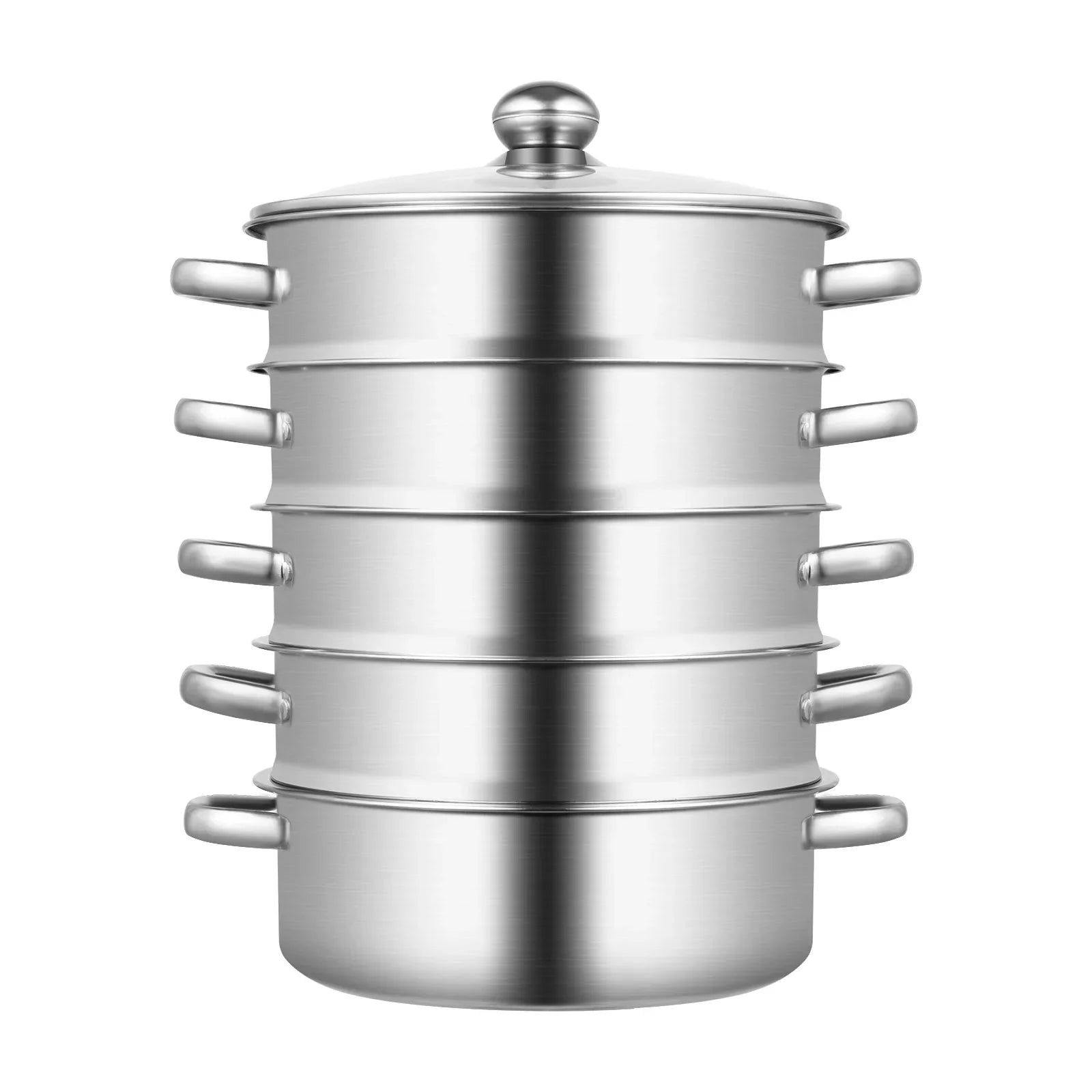 5-Tier Stainless Steel Steamer 15kg  Adjustable Grids Glass Lid for Home Kitchen Restaurant Dormitory Cooking