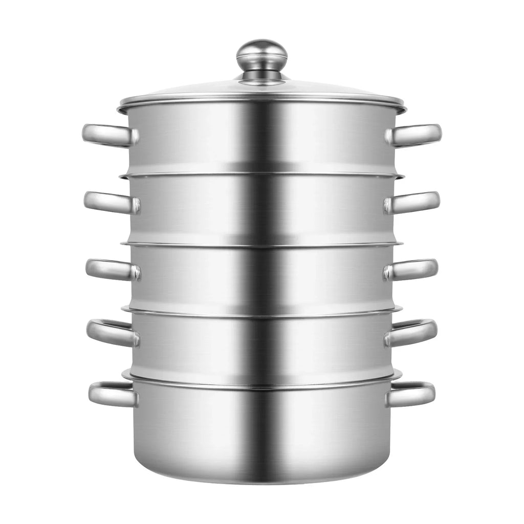 5-Tier Stainless Steel Steamer 15kg  Adjustable Grids Glass Lid for Home Kitchen Restaurant Dormitory Cooking