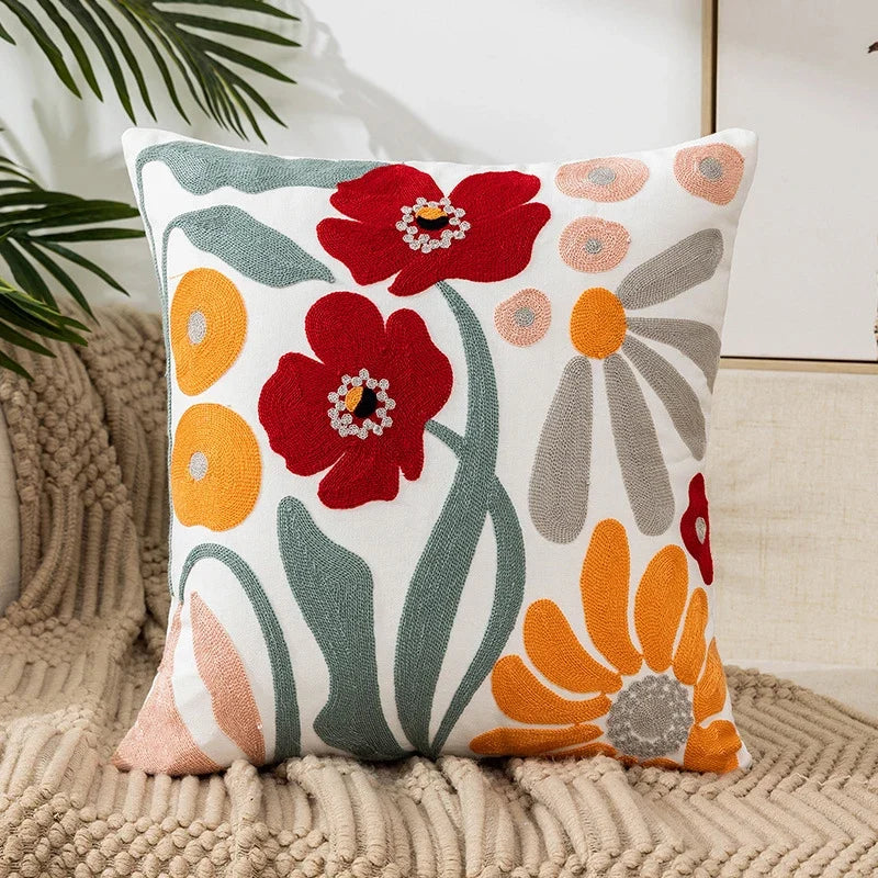 Vintage Floral Embroidered Pillowcase