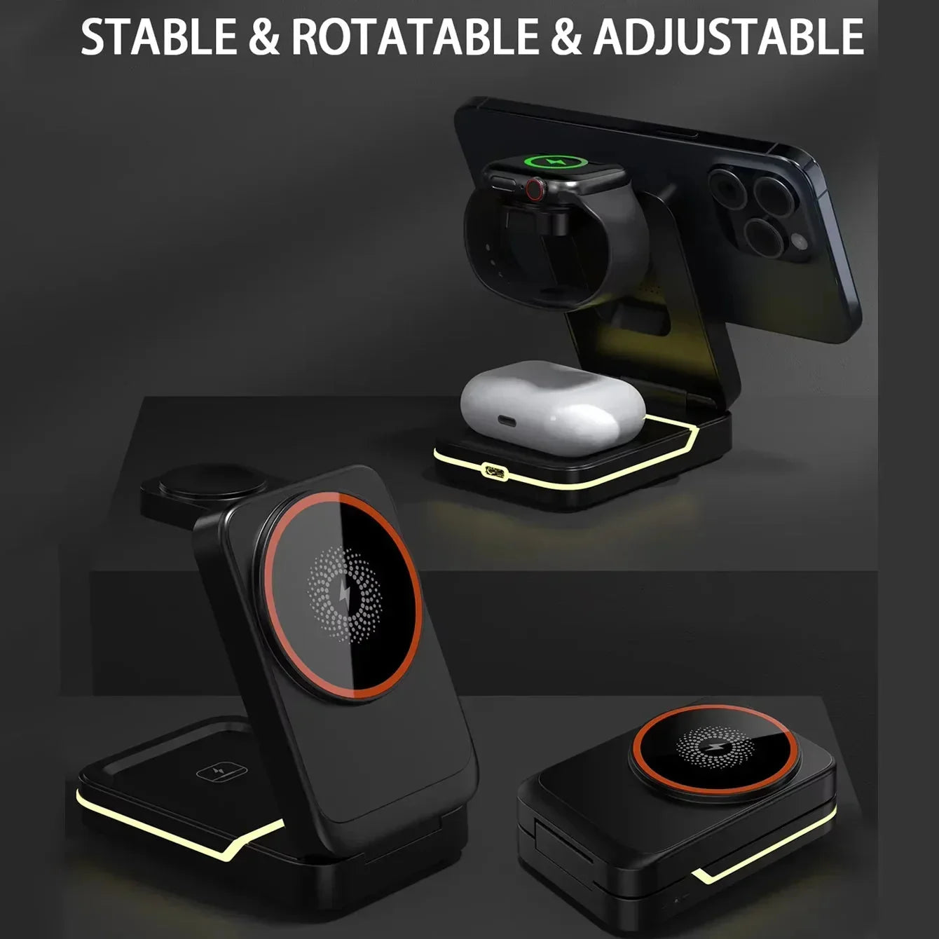 ⚡ 3-in-1 Magnetic Foldable Wireless Charger – MagSafe Travel Charging Stand