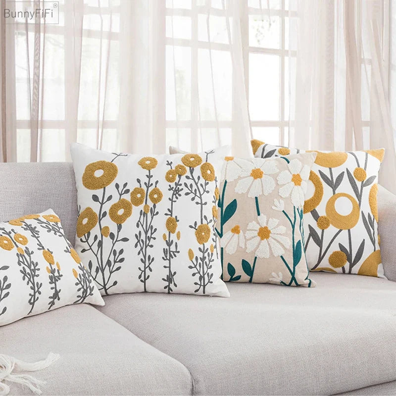 🌼 Cozy Embroidered Throw Pillow Cover – Nordic-Inspired Boho Home Decor Accent