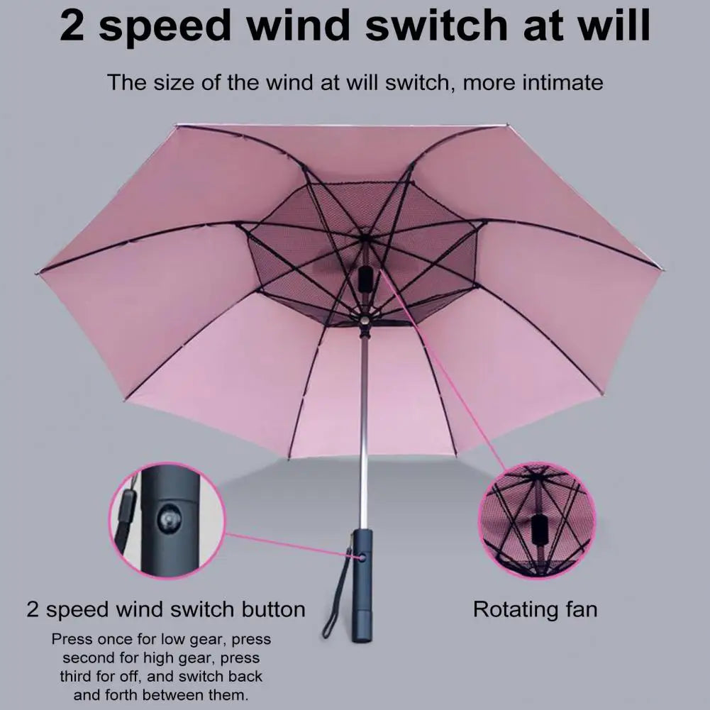 🌞 3-in-1 Cooling Sun Umbrella – Built-in Fan, Water Mister & UV Block