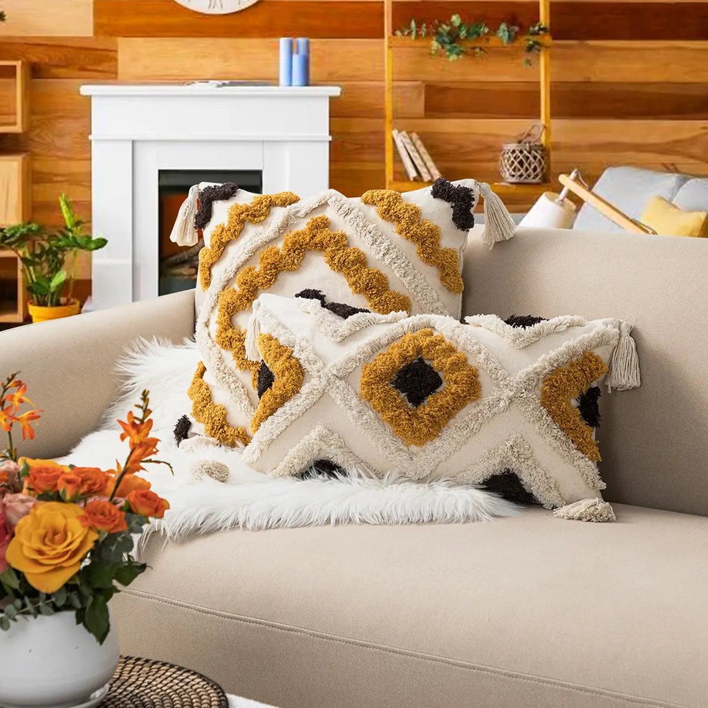 Rust Bohemian Tufted Geometric Pillowcase