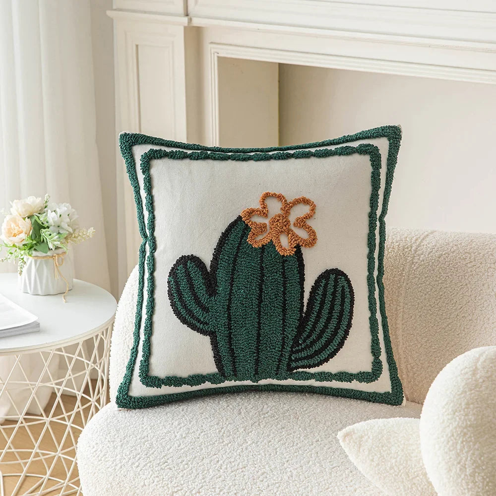 Embroidered Flower Throw Pillow Covers – Boho Cotton Cushion Covers for Bed, Sofa & Home Decor (30x50cm / 45x45cm)