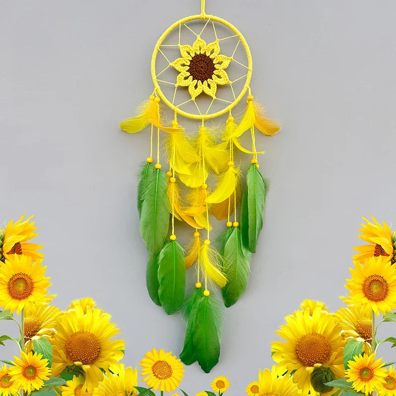 Sunflower Crochet Dreamcatcher – Handmade Boho Wall Hanging for Bright & Cheerful Spaces
