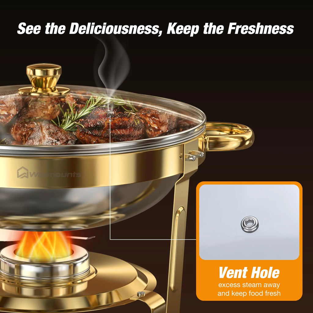 5QT Round Stainless Steel Chafing Dish Set – 2/4 Pack Buffet Warmers for Parties & Events