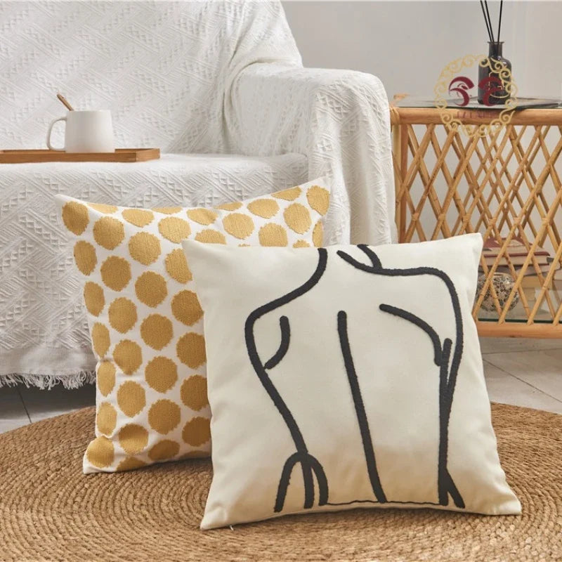 Boho Home Decor Tufted Embroidered Pillowcase – Decorative Throw Pillow Cover for Sofa & Living Room