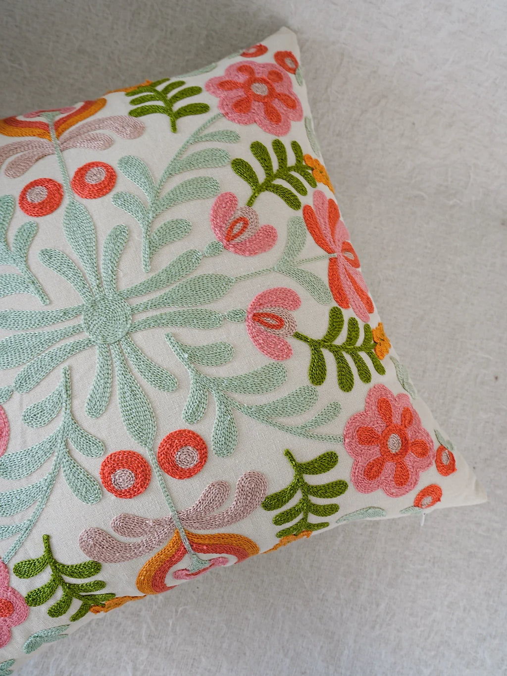 Colorful Flower Embroidery Throw Pillow Cover