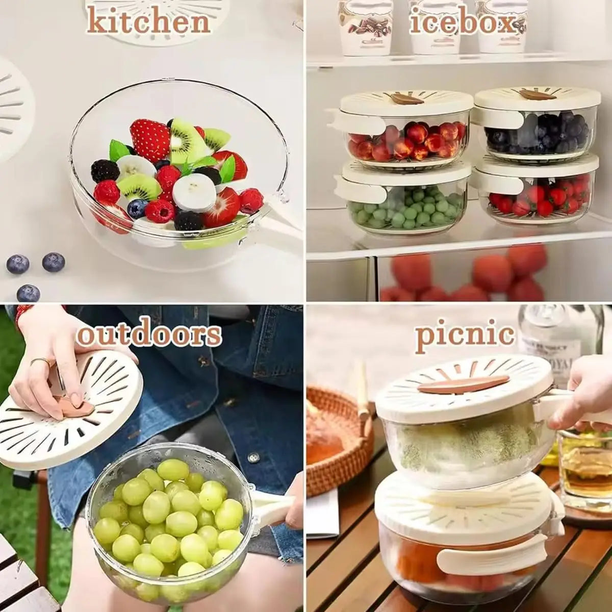 Bustier Fruit Strainer,multipurpose drain basket with lid,fruit cleaner bowl with lid and handle,Collapsible Handle, For Berries
