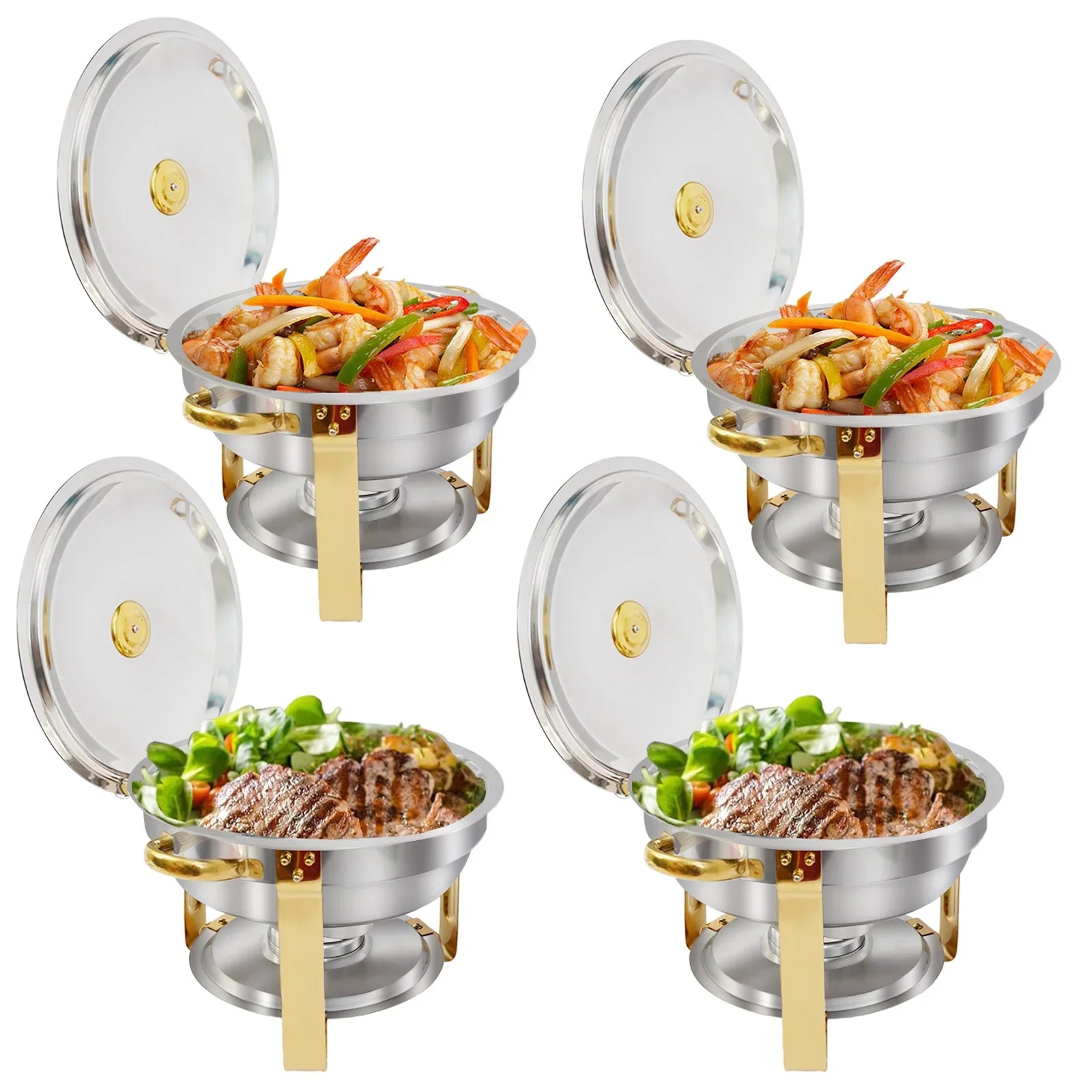 5QT Chafing Dish Buffet Set Stainless Steel Round Half-Gold Plated Buffet Warmer Set for Home Parties Christmas Buffet Birthday