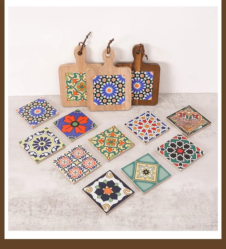 Boho Wood & Decorative Tile Trivet