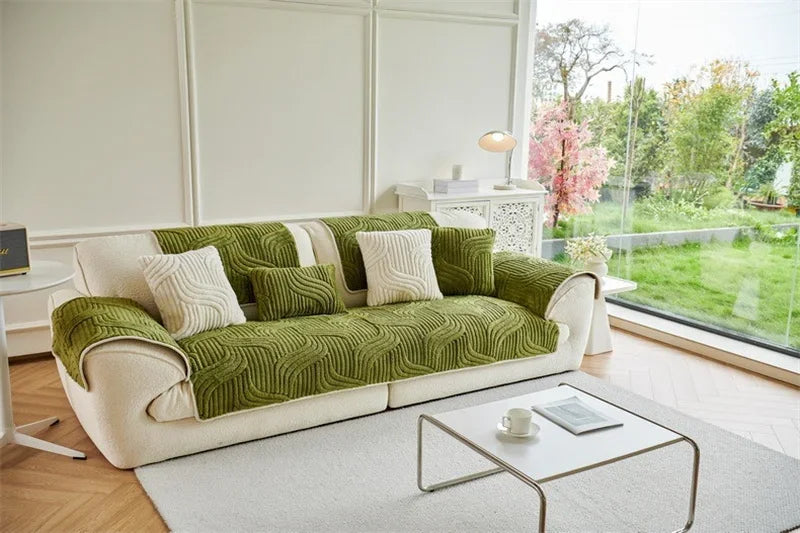 Plush Wave Striped Couch Slipcovers