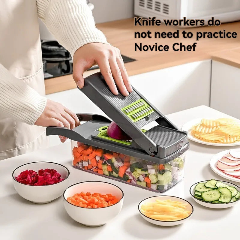 14-in-1 Multifunctional Vegetable Chopper – Food Grater, Slicer, Dicer & Cutting Machine with Handle for Fast Kitchen Prep